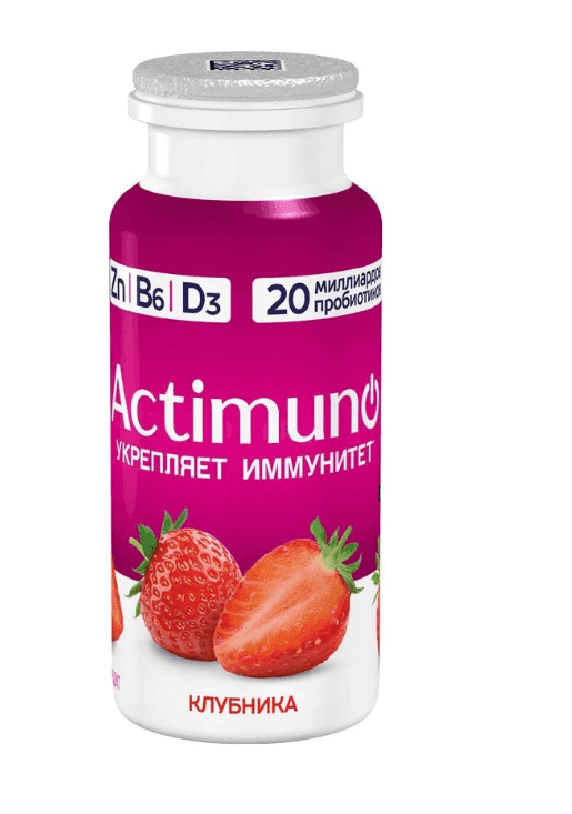 Напиток Actimuno кисломолочный с клубникой и цинком 1.5%, 95г