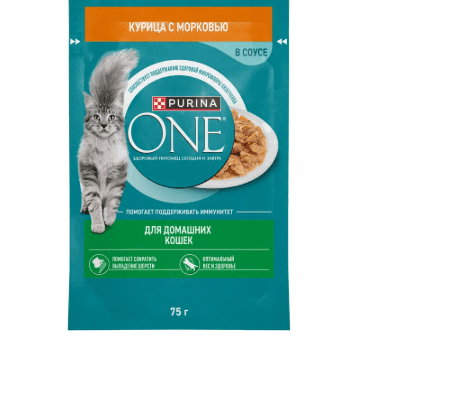 Влажный корм для домашних кошек Purina ONE с курицей и морковью в соусе, 75 г

