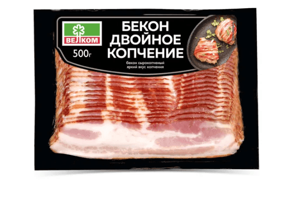 Бекон сырокопченый «Велком» двойного копчения, нарезка, 500 г