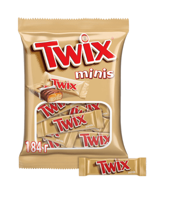 Шоколадный батончик Twix Minis с карамелью и шоколадом 184г  