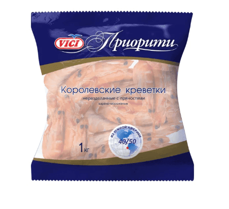 Креветки VICI Приорити Королевские варено-мороженые 40/50 целые в панцире, 1 кг