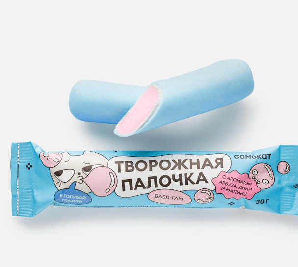 Творожная палочка «Бабл-гам» Самокат, глазированная, с ароматом арбуза, дыни и малины 
