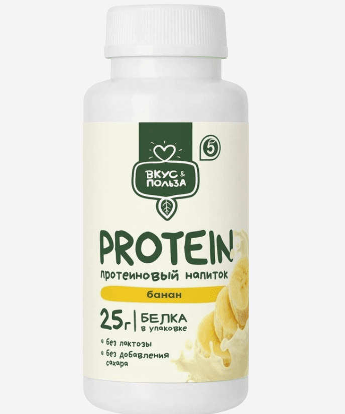 Напиток кисломолочный Вкус & Польза Протеин Protein Банан безлактозный 0.5%

