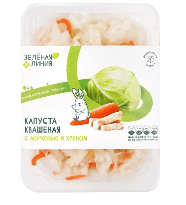 Капуста квашеная шинкованная с морковью и хреном Зелёная Линия, 500г