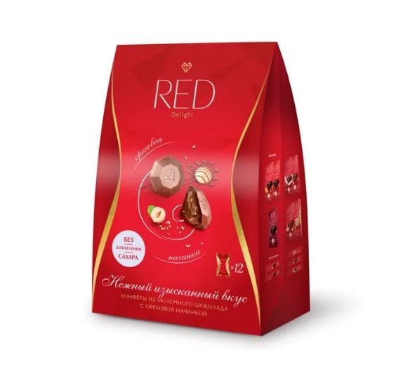 Конфеты RED из молочного шоколада с ореховой начинкой без сахара, 132 г