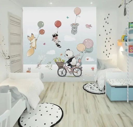 Фотообои флизелиновые детские Premiun "Животные с шариками" 360X270 см