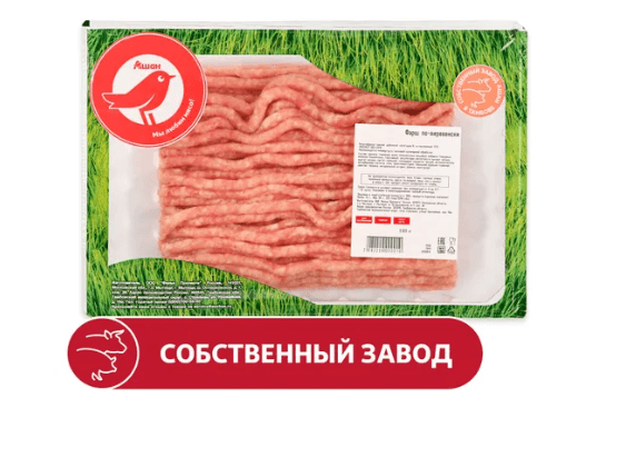 Фарш свино-говяжий АШАН Красная птица по-деревенски охлажденный, 800 г


