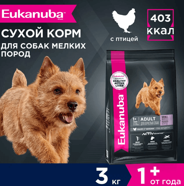 Сухой корм для собак Eukanuba Adult Small Breed для мелких пород , 3 кг