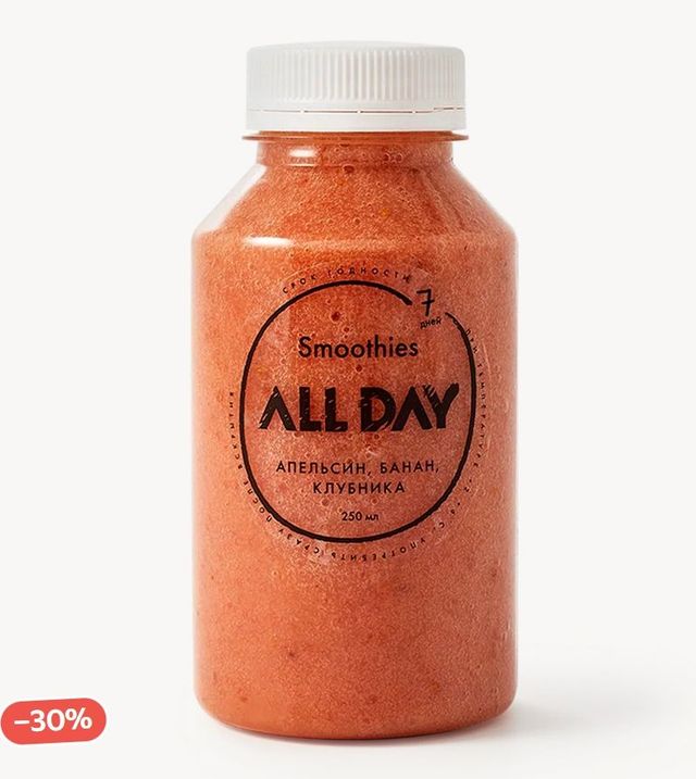 Смузи с апельсином бананом и клубникой All Day 250 мл