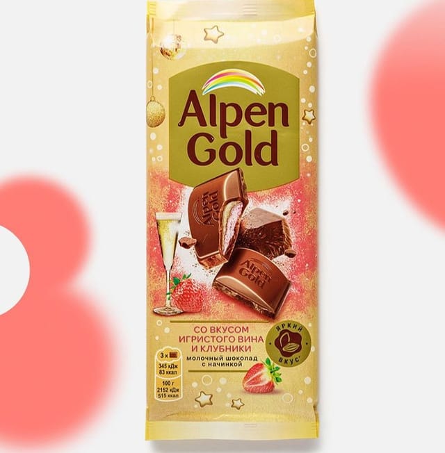 Молочный шоколад Alpen Gold, игристое вино и клубника