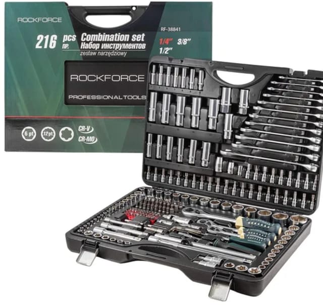 Набор инструментов Rockforce 1/2" 1/4" 3/8" с 6 и 12-гранными головками 216 предметов RF-38841(47698)