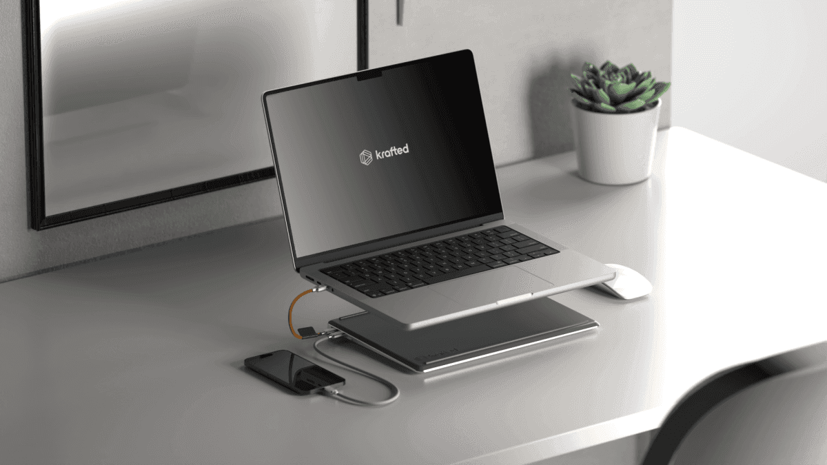 Тонкий пауэрбанк Krafted Edge, который задвигается под ноутбук и заряжает его в дороге
