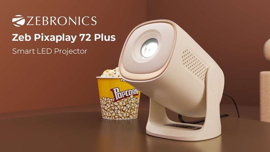 Компактный смарт-проектор Zebronics Zeb-PixaPlay 72 Plus белого цвета на регулируемом кронштейне
