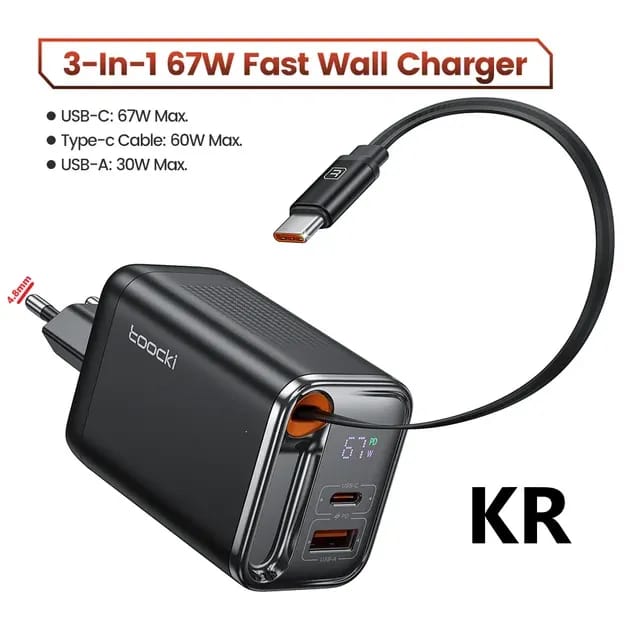 Зарядное устройство Toocki 67 Вт 3 в 1 USB C Super Charging GaN З