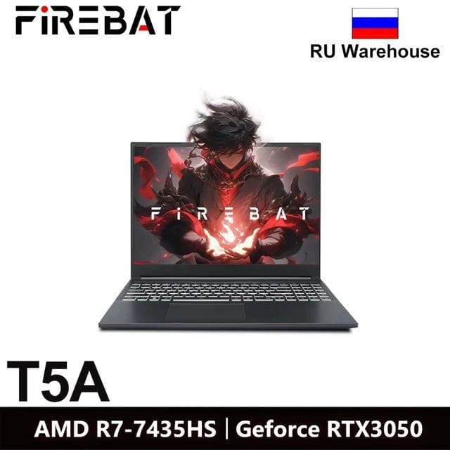 Игровой ноутбук Firebat T5A, 15.6", 16/512ГБ, R7 7435H, RTX 3050, Windows