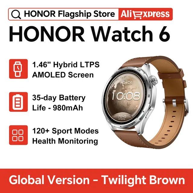 Умные часы HONOR Watch 6 с экраном AMOLED 1.46 дюйма, GPS и влагозащитой 50 м