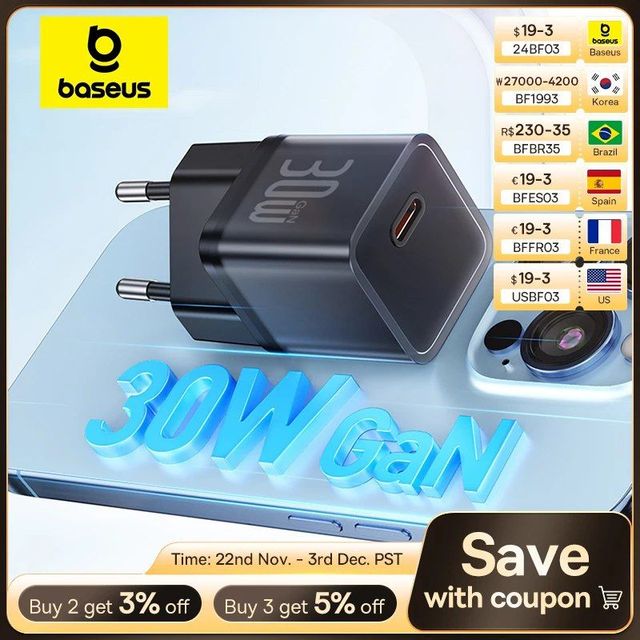 Зарядное устройство Baseus 30W GaN 