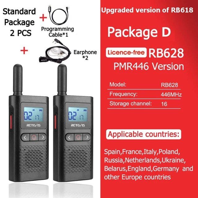 Портативные мини-рация Retevis 2 шт в комплекте PTT PMR446
