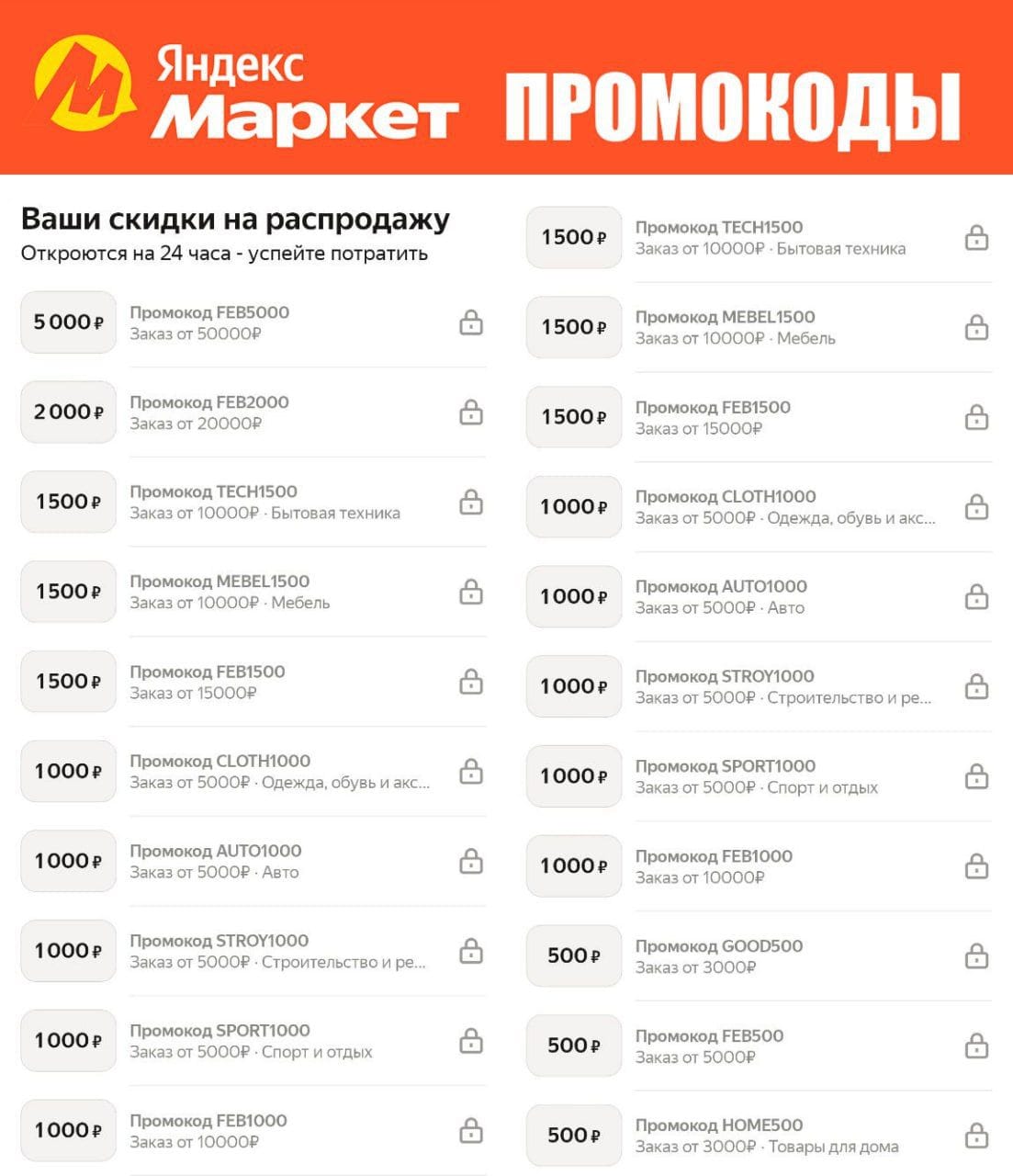 Промокоды FEB на скидку до 5000₽ на Яндекс Маркет