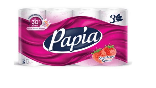 Туалетная бумага Papia Strawberry Dream 3 слоя, 8 рулонов