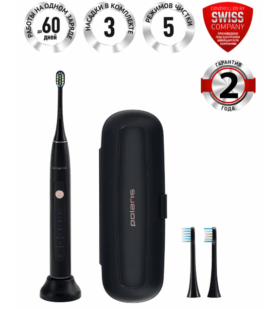 Электрическая звуковая зубная щетка Polaris PETB 0503TC с 3 насадками