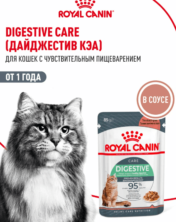 Влажный корм для кошек Royal Canin Digestive Care при чувствительном пищеварении, кусочки в соусе, 28 шт по 85 г