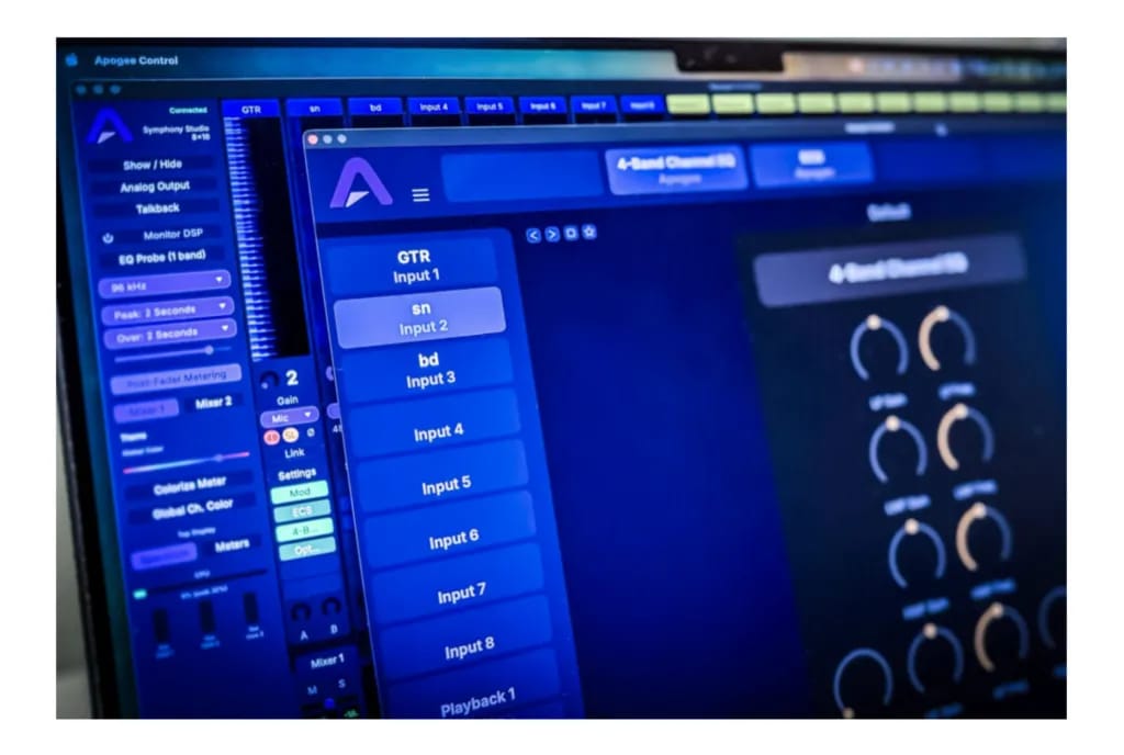 Окно микшера Apogee Control V3 с настройками DSP-плагинов для интерфейса Symphony Studio