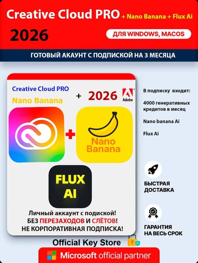 Creative cloud PRO 2026 + Nano banana + Flux Ai готовый личный аккаунт с подпиской на 3 месяца без перезаходов