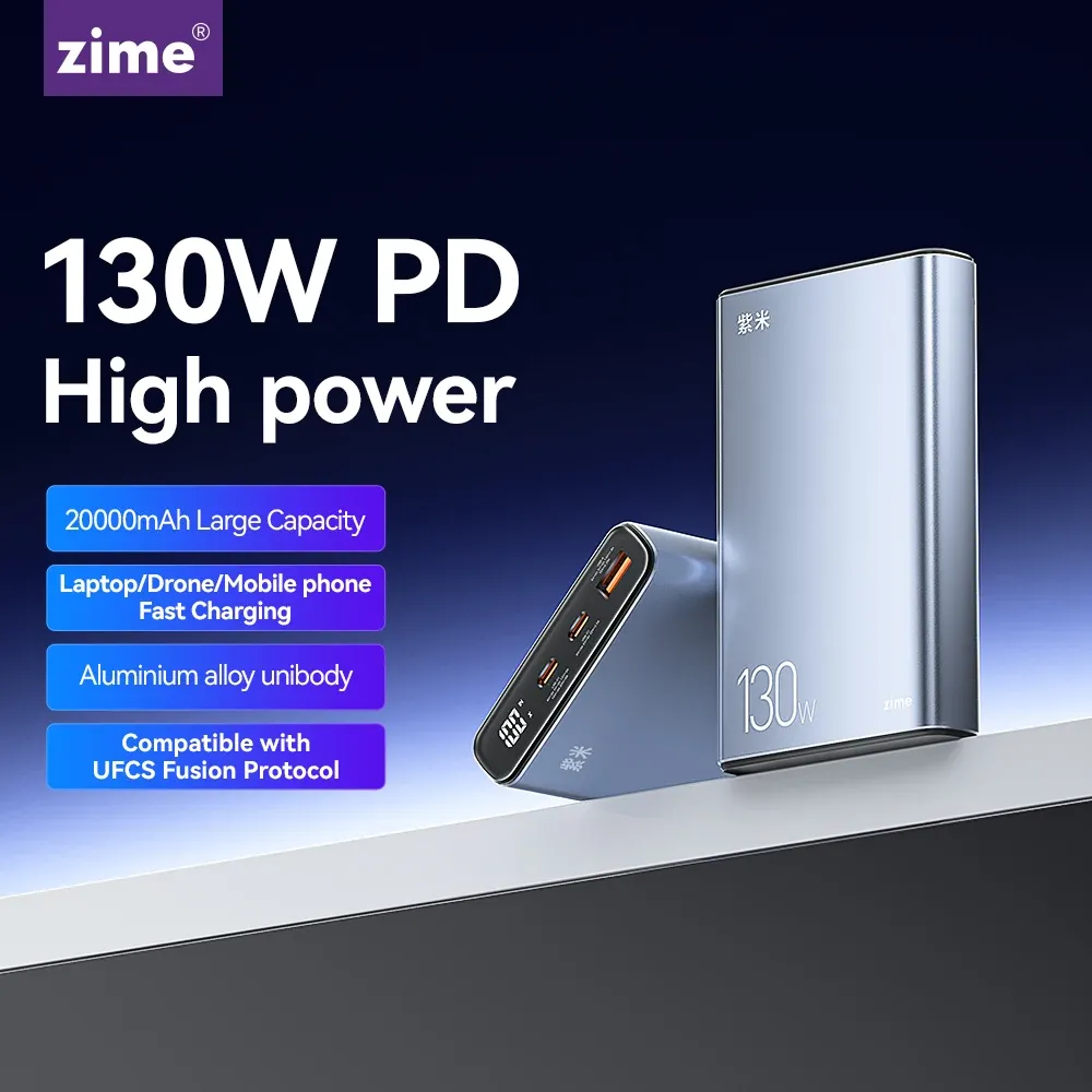Портативный внешний аккумулятор zime 20000 мАч, 130 Вт PD UFCS