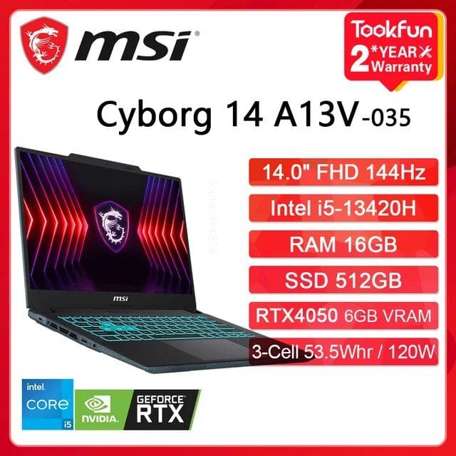 Игровой ноутбук MSI Cyborg 14, 14", 16/512ГБ, i5-13420H, i7-13620H, RTX 4060, Windows