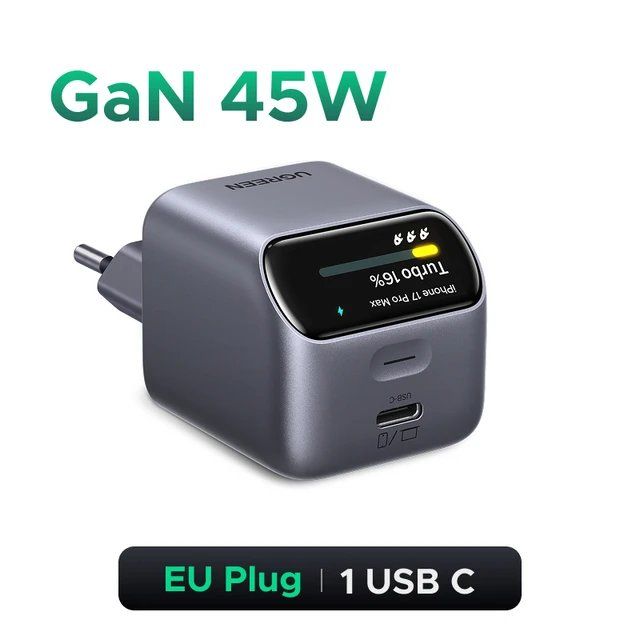 Сетевое зарядное устройство UGREEN X740 45 Вт GaN с дисплеем, USB Type-C